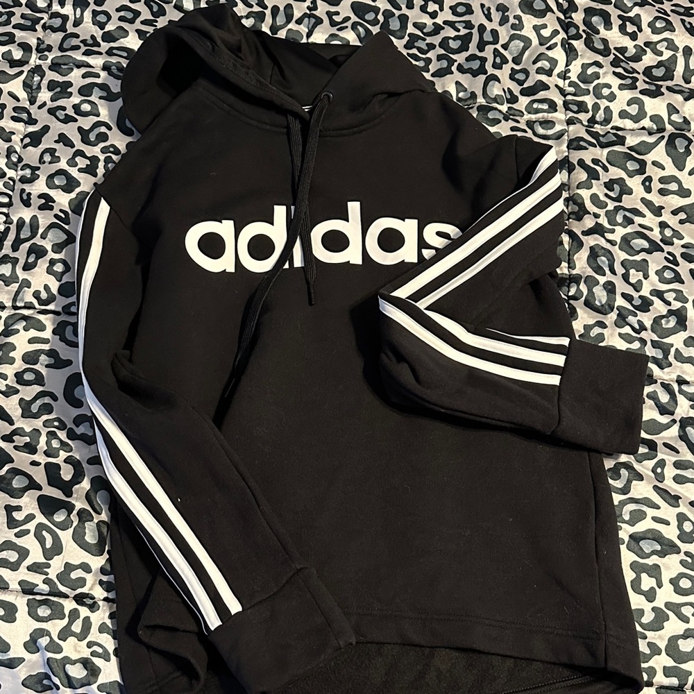Adidas Black Hoodie with White Stripes
